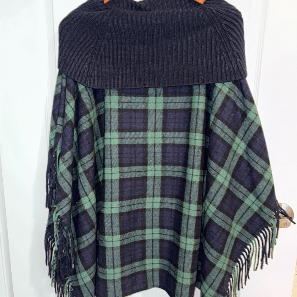Talbots Black and Green Plaid Cowl Neck Sweater M/L NWT